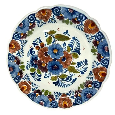 Oud Delft Polychrome 6.25” Plate Blue Tan Flowers  • $25