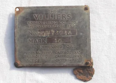 Old Vintage Villiers Mark 10 Engine ID Tag Plate Stationary Mower Marine • $49.99