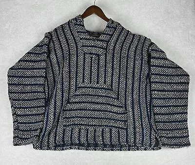 BAJA JOE Aztec Mexican Blanket Hoodie Drug Rug Pullover Hooded Sweatshirt XL • $17.50