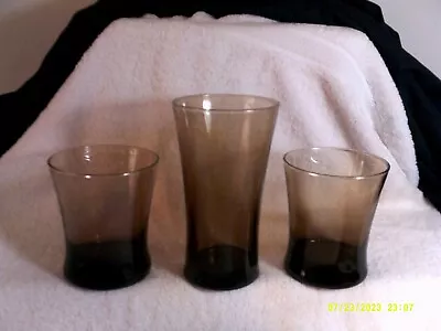 Vtg Anchor Hocking Linden Mocha Tawny Brown Tumblers Set Lot Of 3 - 12oz & 17oz • $9.95