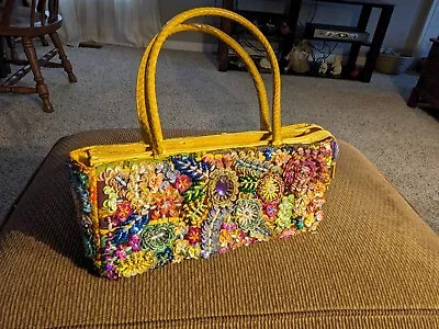 LAURA LEE'S DESIGNS Multi-Colored Sequin & Beaded Handbag With Flowers PreOwned • $54.95