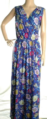 £15.99 • Buy Matthew Williamson Blue Print V Neck Long Maxi Dress Size 8 UK