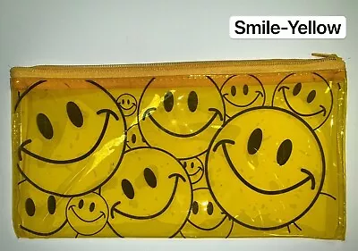 2 PCS Smiley Pencil Pen Case Zipper Pouch Cosmetic Bag Waterproof YELLOW 1411 • $7.99