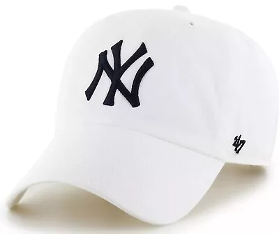 NWT New York Yankees 47 Brand WHITE  Adjustable Clean Up Dad Hat '47 Cap • $18.99