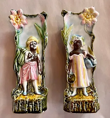 Pair Of Antique Majolica Blackamoor Vases • $75