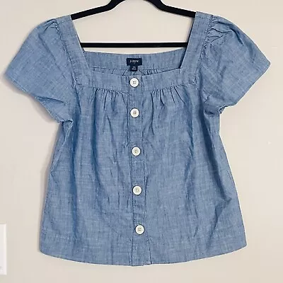 NEW J.Crew Chambray Blouse Womens XS Square Neck Button Front Blue 100% Cotton • $28.88