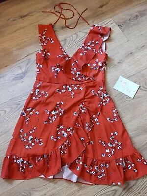Ladies Red Floral Wrap Style Dress Size S Zaful • £4.99