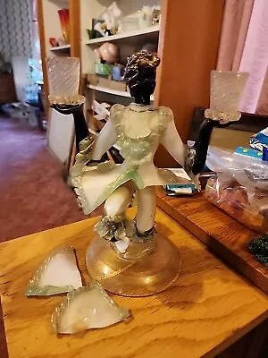 Genuine Murano Glass Moor Candlestick Gold 2 Flames Venetian Statuette Figurine • $175