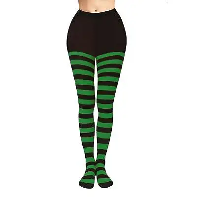 Black And Green Coloured Striped Thick Sheer Tights UK Halloween Dance Party • £5.99