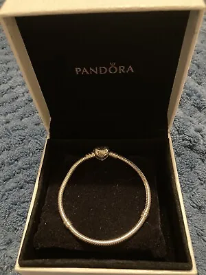 Pandora Moments Silver Bracelet Pave Heart Clasp 18cm Nib Rrp $150 • $85
