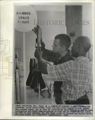 1965 Press Photo Blind Students Feeling NASA Mercury Rocket & Capsule Model • $15.99