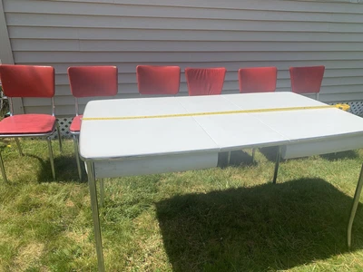 $350 • Buy Vintage 1950's  Red Vinyl & Chrome Kitchen Table Set W/ Chairs  By Howell & Co