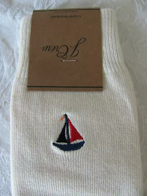 J.Crew Critter Dress Socks-Embroidered Sailboat Lightweight -Men's One Size-NWT • $14.39