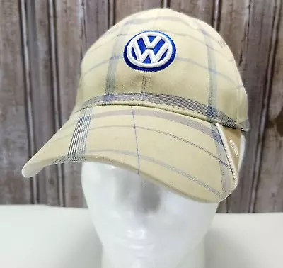 Volkswagen DriverGear VW Badge Fitted Hat Beige Plaid Tek-Flex Ships Fast • $6.38