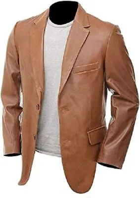 Men's Blazer Lambskin Brown Leather Casual Sports Blazer Jacket Two Button Coat • $127.92