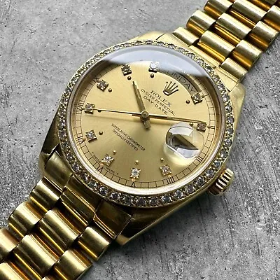 Rolex President 18k Solid Yellow Gold 18038 - Diamond Dial And Diamond Bezel • $12562.32