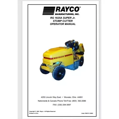 Rayco 1625A Stump Grinder Owner Manual Gloss Covers Comb Bound • $34.11