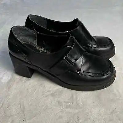 MUDD Vintage 90's Y2K Chunky Platform Black Buckle Loafers Women's Size 9 W • $35