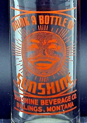 Sunshine; Sunshine Beverage Co.; Billings MT; 1-color ACL Soda Pop Bottle • $219.95