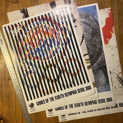 $100 • Buy Lot Of 4 1988 Seoul Korea OLYMPIC POSTERs Agam Wou-Ki Cuevas Bann Peace Vintage