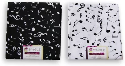 Musical Notes Fat Quarters Fabric Bundle Black And White Pattern Music Theme • $8