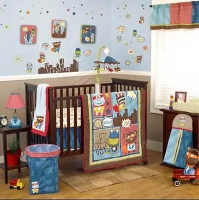 FULL CRIB SIZE Cocalo Superhero Pals VALANCE DIAPER STACKER & 3-PC BEDDING SET  • $149