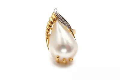 14k Yellow Gold Mabe Pearl And Diamond Teardrop Ring Size 5.5 • $449.99