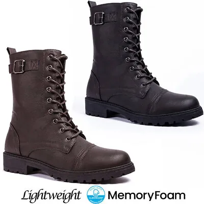 Ladies Army Boots Women Combat Military Ankle Lace Up Zip Biker Riding Boots • £17.95