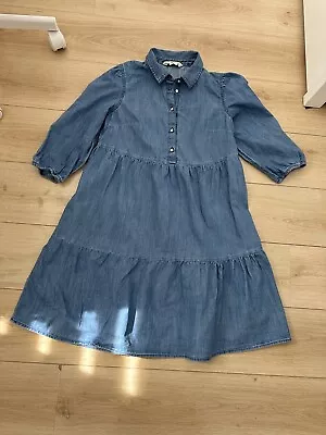 Ladies Blue Denim Like Collared Dress Size 10 • £9.99