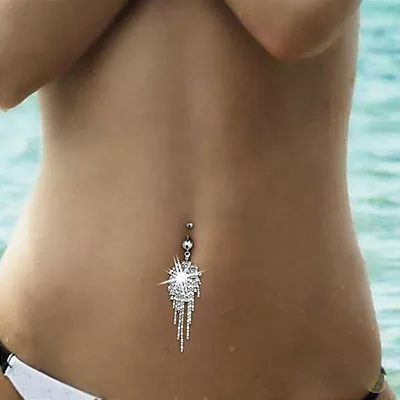 $1.38 • Buy Rhinestone Tassel Navel Dangle Button Belly Ring Bar Body Piercing Jewelry S~AJ
