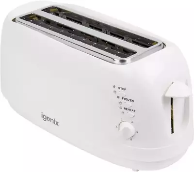 Igenix IG3020 4 Slice Toaster 2 Long Slots Adjustable Browning Control White • £14.99