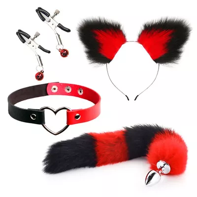 4Pc/Set Female Fox Butt Tail Cute Heart Collar Soft Cat Ears Headbands Cosplay • $25.99