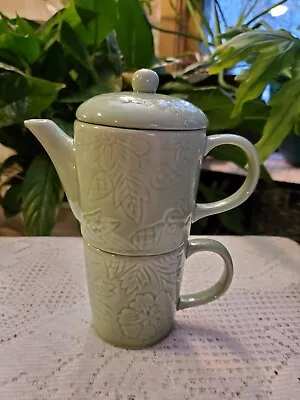 Hallmark Maya Angelou Tea Pot Mug Cup Stacks Celadon Green 2003 Solitude Quote • $12