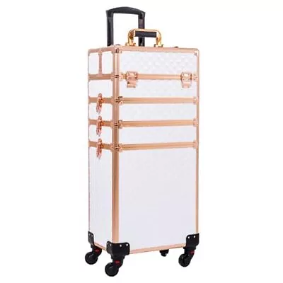 Rolling Makeup Train Case Large Storage Cosmetic Trolley 4 In 1 Large White • $157.33