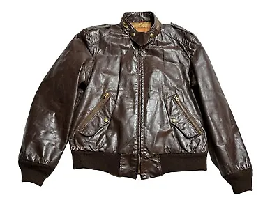 William Barry 1970s 70s Cafe Racer Leather Jacket Bomber Talon Medium Vintage • $97.19