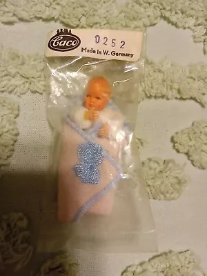 VTG MINIATURE DOLLHOUSE GERMAN CACO 2” BABY DOLL  Very Rare New In Package  0252 • $14.90