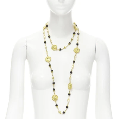 $4599.99 • Buy CHANEL Vintage Haute Couture Goosens Lion Head Black Faux Pearl Sautoir Neckace