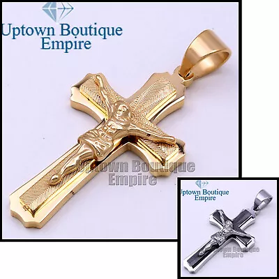 Men's Stainless Steel Gold Black Jesus Cross Pendant*G • $13.49