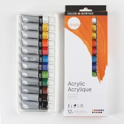 12 Daler Rowney Simply Acrylic Paint Assorted Colours X 12ml Tubes • £7.10