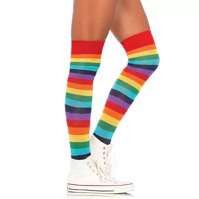 Over The Knee RAINBOW Multi-Coloured Stripey Striped  Socks Pride Clown Fancy  • £3.50