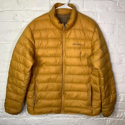 Eddie Bauer EB650 Mens Pullover Down Jacket Hooded Coat Yellow Puffer Size Large • $50