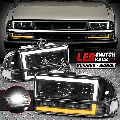 [Switchback L-LED DRL Signal] For 98-04 Chevy Blazer S10 Headlights Black/Clear • $122.88