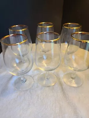 Fostoria Classic Gold Clear Crystal Water Tea Glass Stemware Gold Rim Set Of 6 • $18