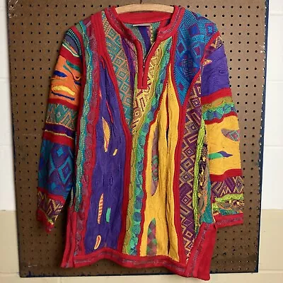 Vintage COOGI Sweater Size Small Rainbow 3D Chunky Knit Quarter Zip Biggie • $199.80