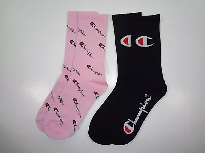 Champion Women's Crew Sock 2-Pack (Pink/Black) One Size Shoe Size 5-9 • $12.95