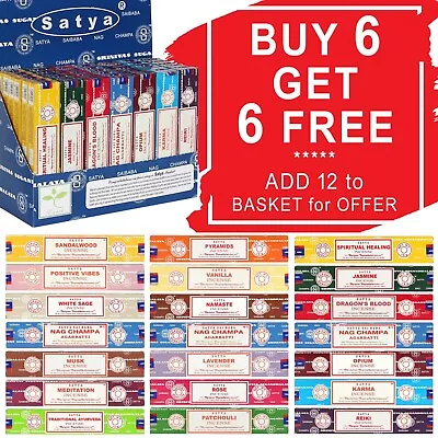 ❤️ Satya Genuine Nag Champa Incense Joss Sticks *BUY 6 GET 6 FREE* Insence 15g • £2.49