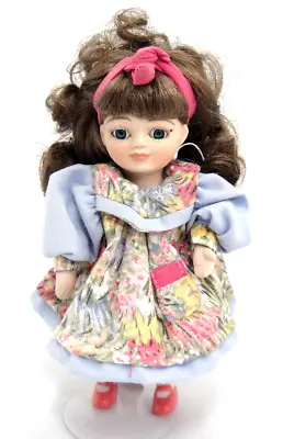 Marie Osmond Mother's Day Doll 5  Blue Pink Pinafore Dress Brown Hair W Stand • $9.49
