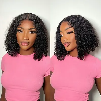 Mongolian Kinky Curly Bob Wig Lace Front Human Hair 13X4 Short Jerry Curly 4x4 • $126.12
