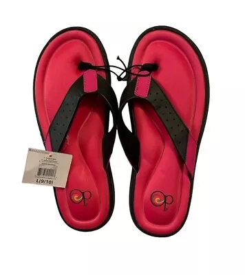 OP Black Pink Thong Sandals Flip Flops Memory Foam Comfort Women’s Size 9/10 • $19.95