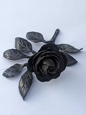 Metal Art Rose Branch Artisan Made Vintage Hammered Metal Sculpture • $250